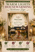 Warm Lights Housewarming Welcome Sign | Editable Canva Template | Indian Griha Pravesh Welcome Board | New Home Party Sign | Instant Download