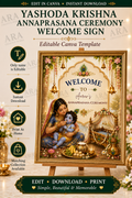 Yashoda Krishna Annaprasana Welcome Sign, Baby Boy Rice Feeding Ceremony, Editable Canva Template, Indian Annaprashana Welcome Board
