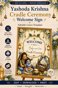 Yashoda Krishna Cradle Ceremony Welcome Sign, Baby Boy Naming Ceremony Sign, Indian Baby Welcome Board, Editable Canva Template