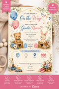 Sage Teddy Bear Gender Reveal Invitation Template | Editable Canva Invite | Instant Download