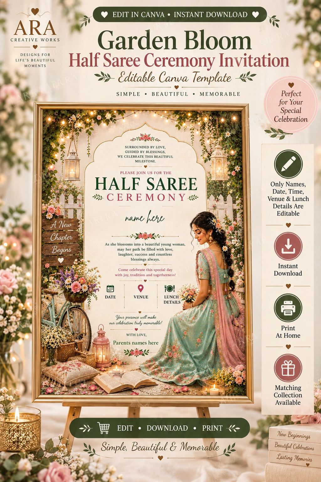 Garden Bloom Half Saree Ceremony Invitation
