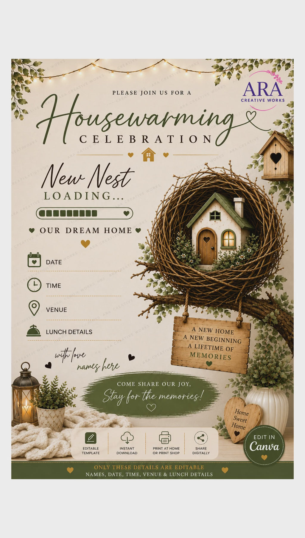 New Nest Loading Housewarming Invitation | Editable Canva Template | New Home Invite | Instant Download