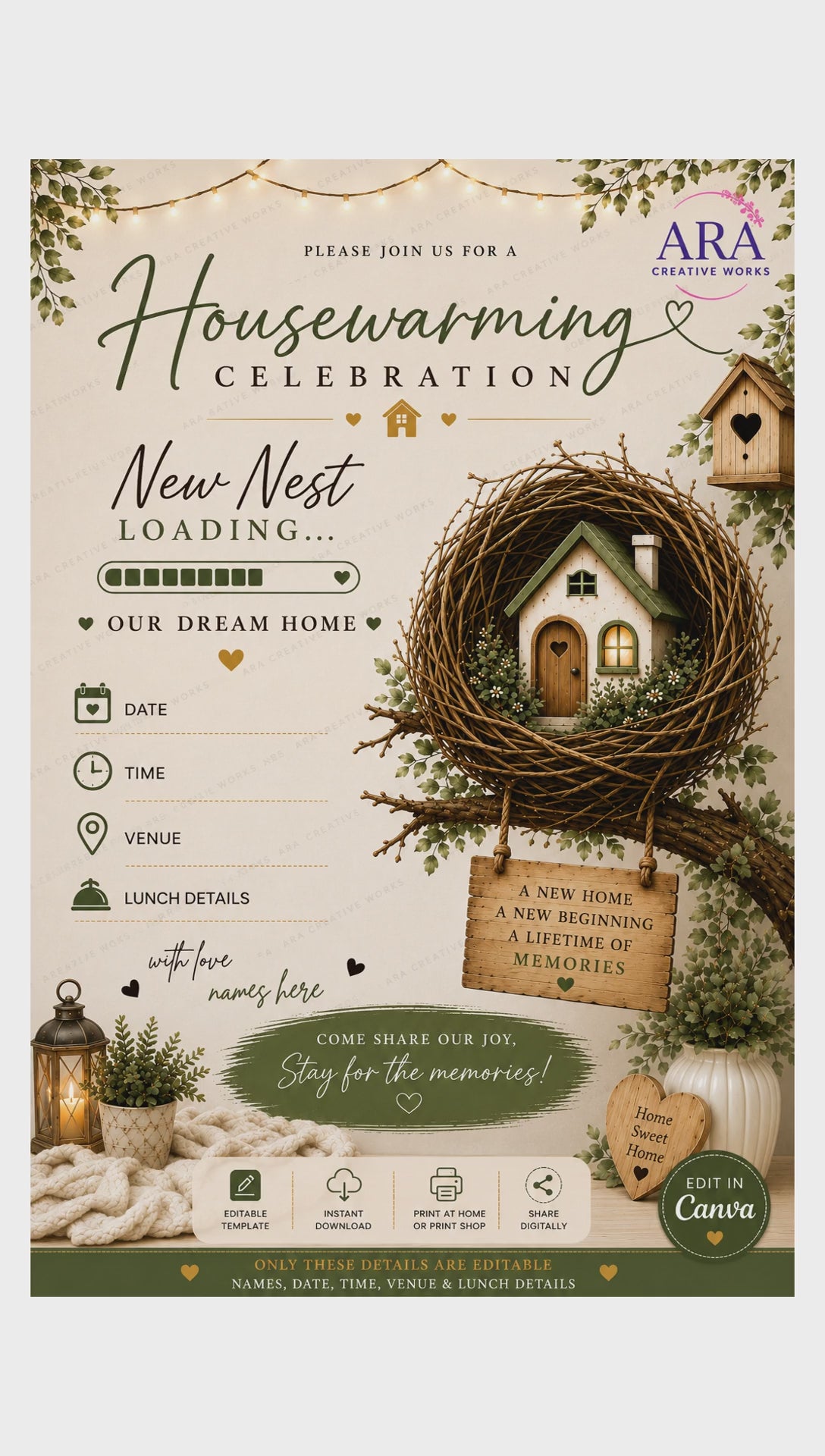 New Nest Loading Housewarming Invitation | Editable Canva Template | New Home Invite | Instant Download